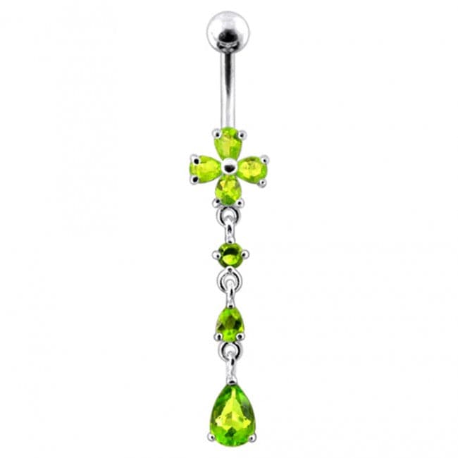 Flower Silver Dangling SS Curved Navel Body jewelry Belly Ring - Monster Piercing