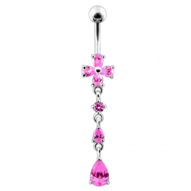 Flower Silver Dangling SS Curved Navel Body jewelry Belly Ring - Monster Piercing