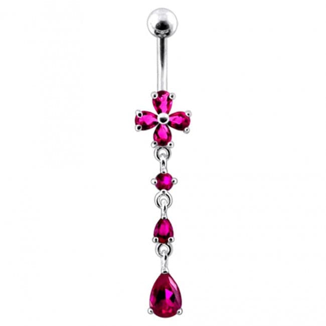 Flower Silver Dangling SS Curved Navel Body jewelry Belly Ring - Monster Piercing