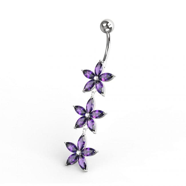 Triple Flower Dangling Belly Ring - Monster Piercing