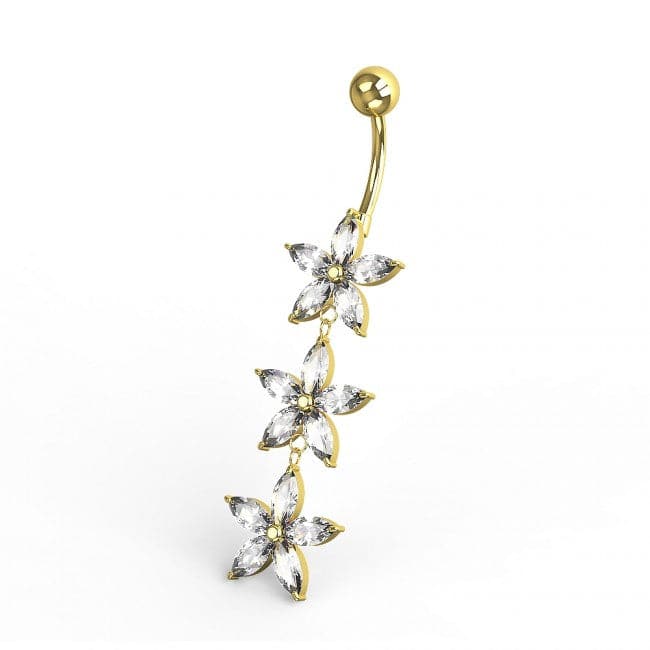 Triple Flower Dangling Belly Ring - Monster Piercing