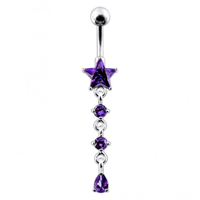 Star and Gemstone Dangling Belly Ring - Monster Piercing