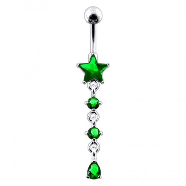 Star and Gemstone Dangling Belly Ring - Monster Piercing