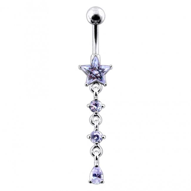 Star and Gemstone Dangling Belly Ring - Monster Piercing