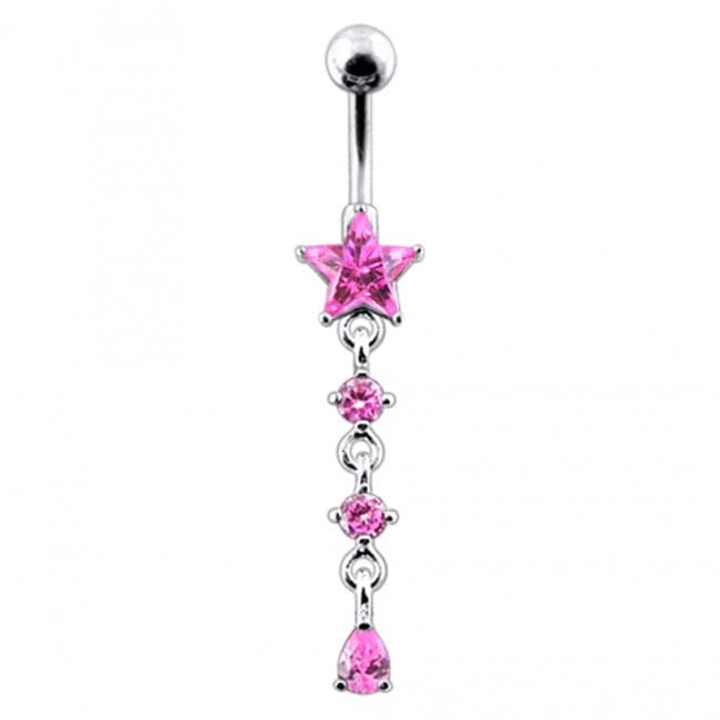 Star and Gemstone Dangling Belly Ring - Monster Piercing