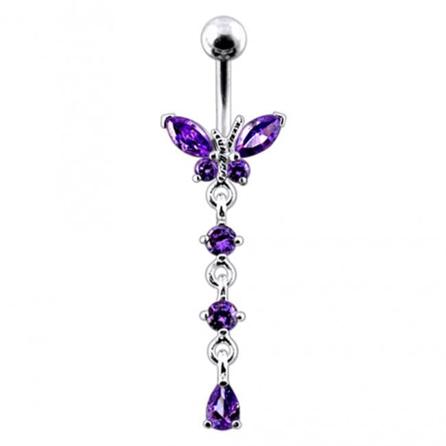 Butterfly Long Dangling Belly Ring - Monster Piercing