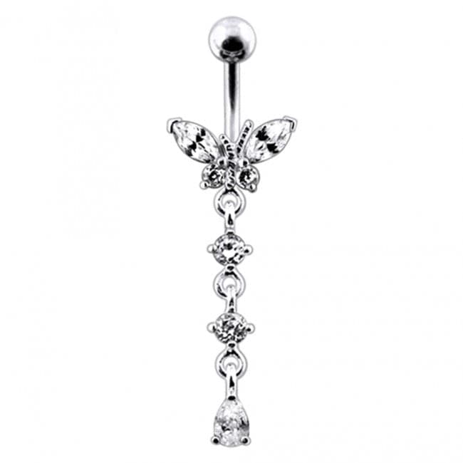 Butterfly Long Dangling Belly Ring - Monster Piercing