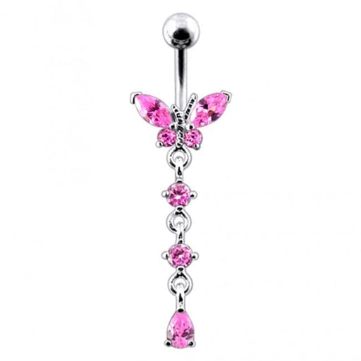 Butterfly Long Dangling Belly Ring - Monster Piercing