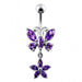 Butterfly and Flower Silver Dangling Navel Ring - Monster Piercing