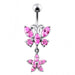 Butterfly and Flower Silver Dangling Navel Ring - Monster Piercing