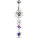 Silver Flower Jeweled Dangling 316L SS Curved Belly RingÊ - Monster Piercing