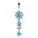 Silver Flower Jeweled Dangling 316L SS Curved Belly RingÊ - Monster Piercing