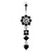 Silver Flower Jeweled Dangling 316L SS Curved Belly RingÊ - Monster Piercing