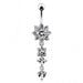 Silver Flower Jeweled Dangling 316L SS Curved Belly RingÊ - Monster Piercing