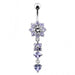 Silver Flower Jeweled Dangling 316L SS Curved Belly RingÊ - Monster Piercing