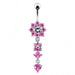 Silver Flower Jeweled Dangling 316L SS Curved Belly RingÊ - Monster Piercing