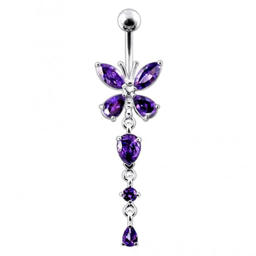 Silver Butterfly Dangling Navel Belly Ring - Monster Piercing