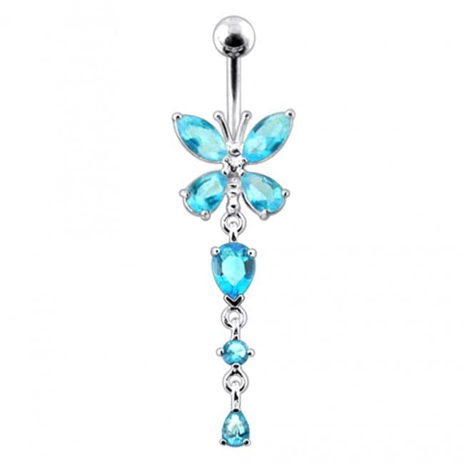 Silver Butterfly Dangling Navel Belly Ring - Monster Piercing