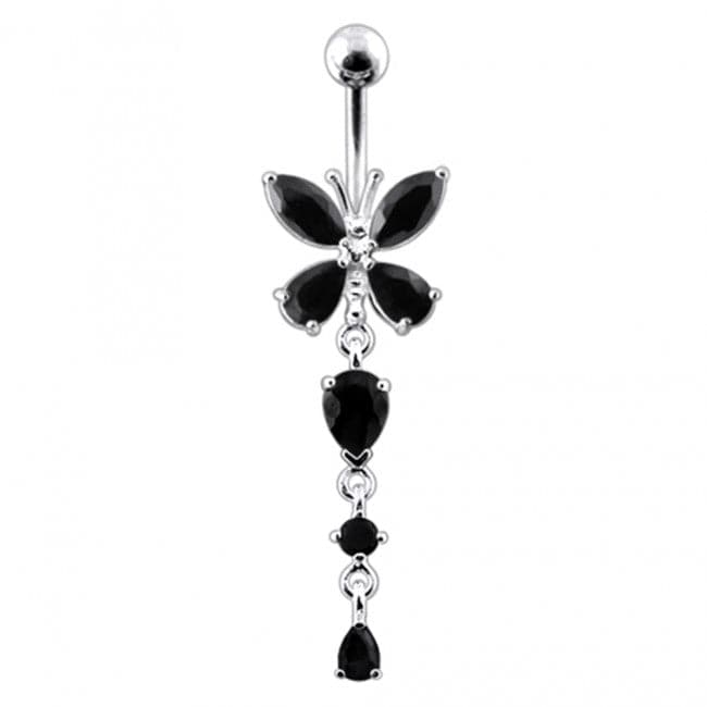 Silver Butterfly Dangling Navel Belly Ring - Monster Piercing