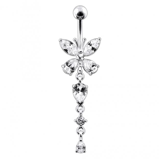 Silver Butterfly Dangling Navel Belly Ring - Monster Piercing