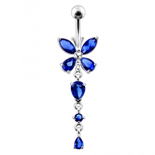 Silver Butterfly Dangling Navel Belly Ring - Monster Piercing