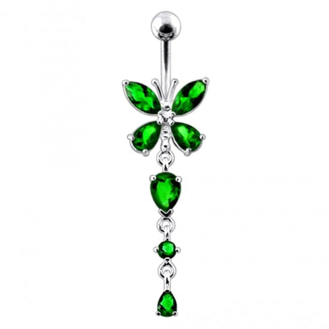 Silver Butterfly Dangling Navel Belly Ring - Monster Piercing