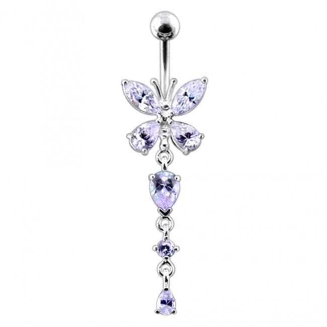 Silver Butterfly Dangling Navel Belly Ring - Monster Piercing