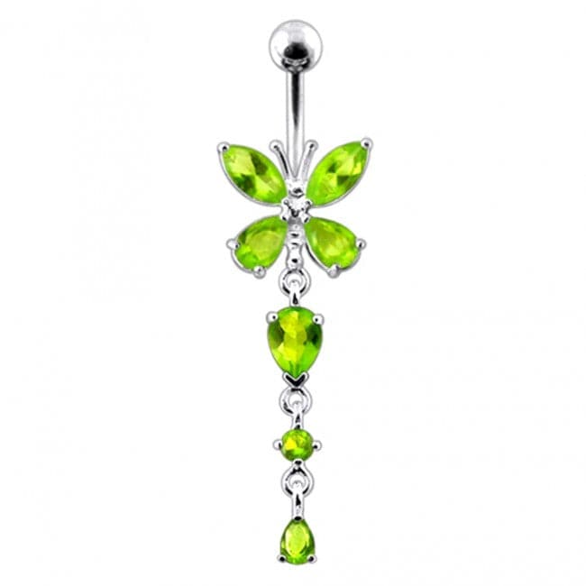 Silver Butterfly Dangling Navel Belly Ring - Monster Piercing