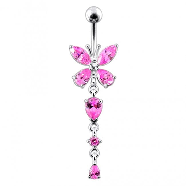 Silver Butterfly Dangling Navel Belly Ring - Monster Piercing