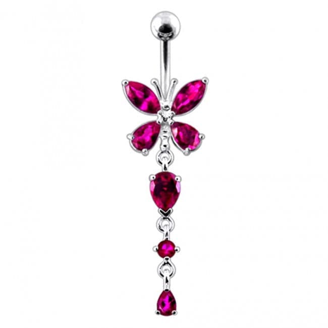 Silver Butterfly Dangling Navel Belly Ring - Monster Piercing