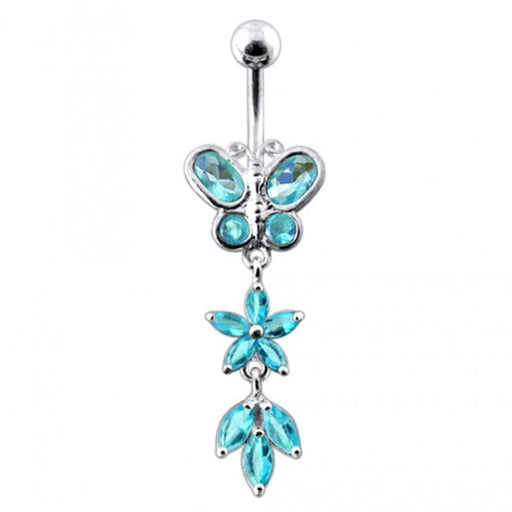 Butterfly and Flower Dangling Belly Bar - Monster Piercing