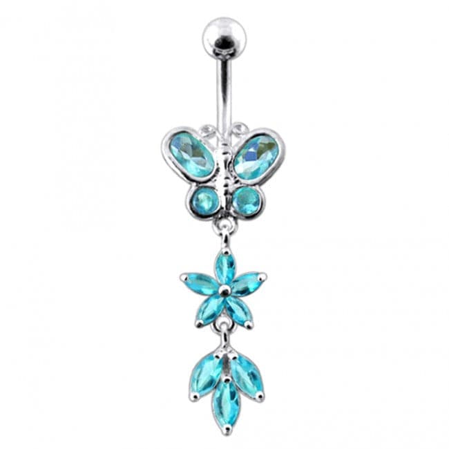 Butterfly and Flower Dangling Belly Bar - Monster Piercing