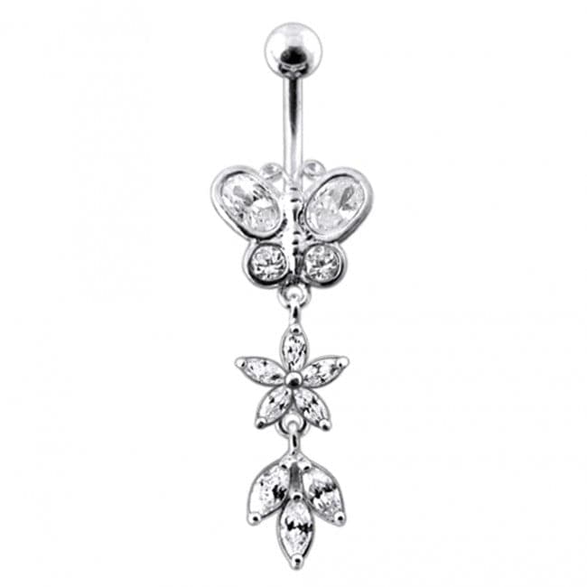 Butterfly and Flower Dangling Belly Bar - Monster Piercing