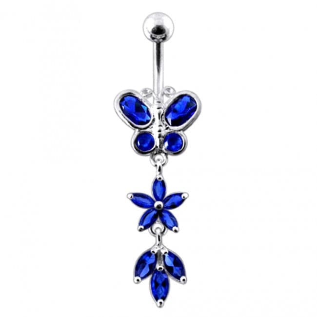 Butterfly and Flower Dangling Belly Bar - Monster Piercing