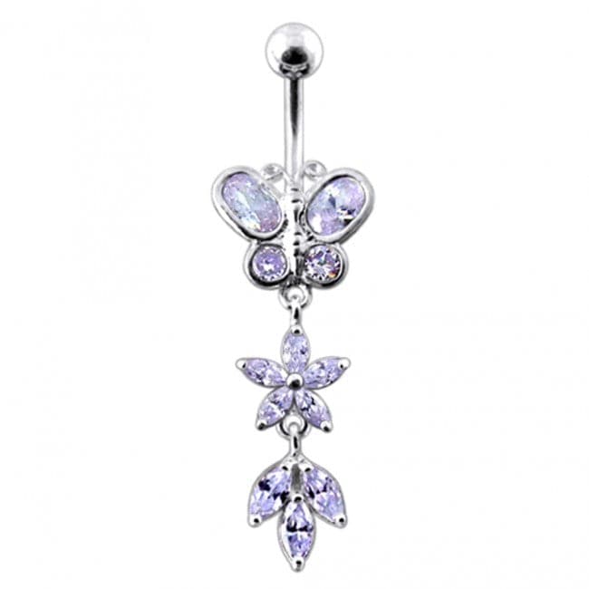 Butterfly and Flower Dangling Belly Bar - Monster Piercing