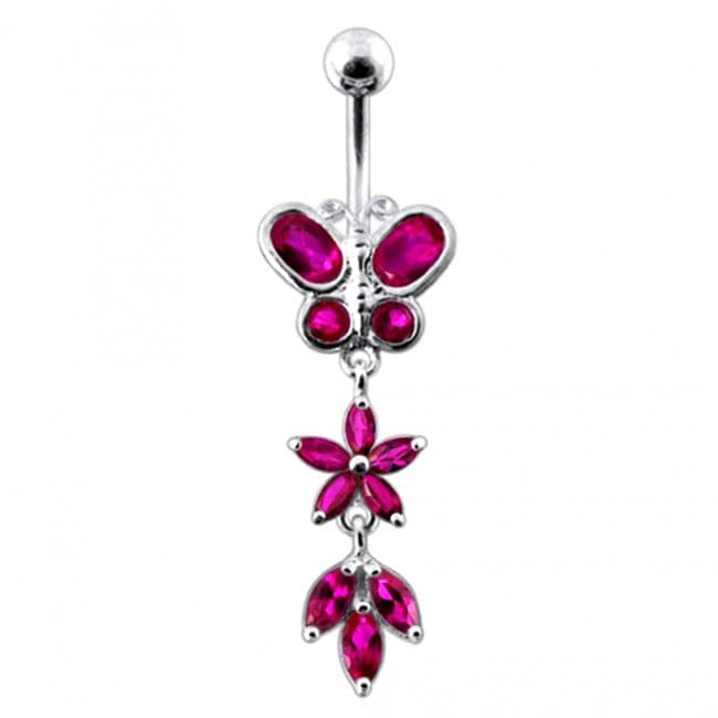 Butterfly and Flower Dangling Belly Bar - Monster Piercing