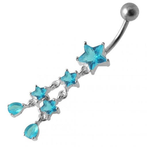 Multi Gems Star Dangling Banana Navel Ring - Monster Piercing