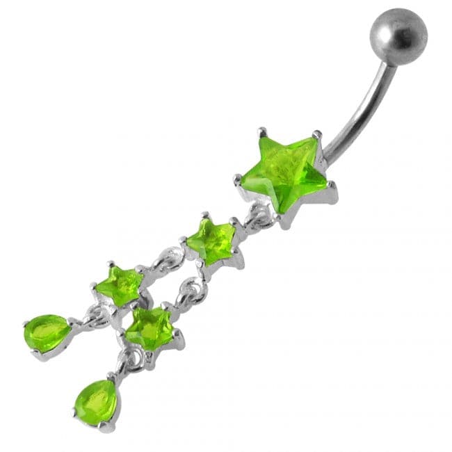 Multi Gems Star Dangling Banana Navel Ring - Monster Piercing