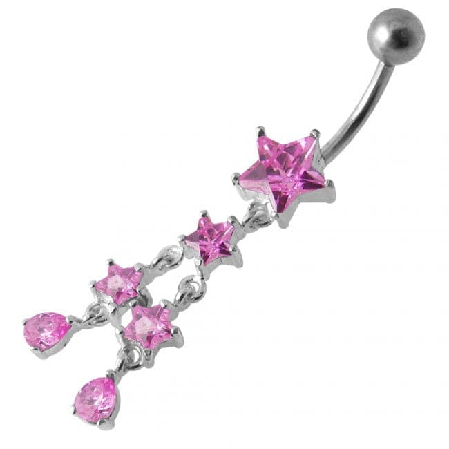 Multi Gems Star Dangling Banana Navel Ring - Monster Piercing