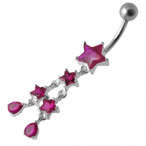 Multi Gems Star Dangling Banana Navel Ring - Monster Piercing