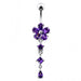 Enamel Flower Silver Dangling SS Banana Barbell Belly Ring - Monster Piercing