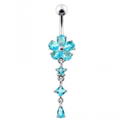 Enamel Flower Silver Dangling SS Banana Barbell Belly Ring - Monster Piercing