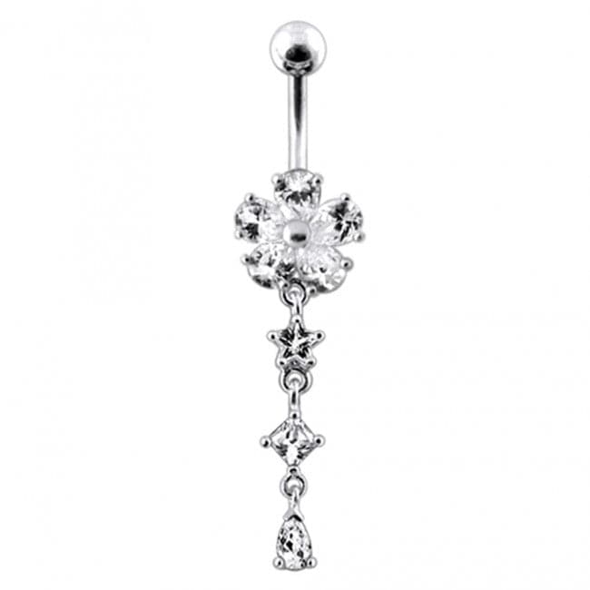 Enamel Flower Silver Dangling SS Banana Barbell Belly Ring - Monster Piercing