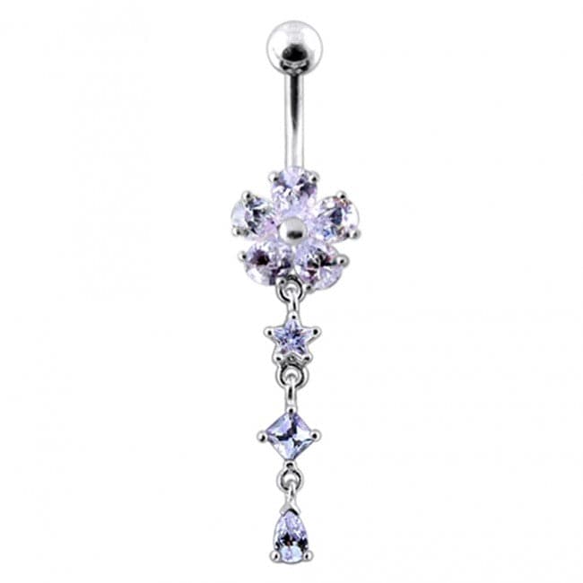 Enamel Flower Silver Dangling SS Banana Barbell Belly Ring - Monster Piercing