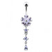 Enamel Flower Silver Dangling SS Banana Barbell Belly Ring - Monster Piercing