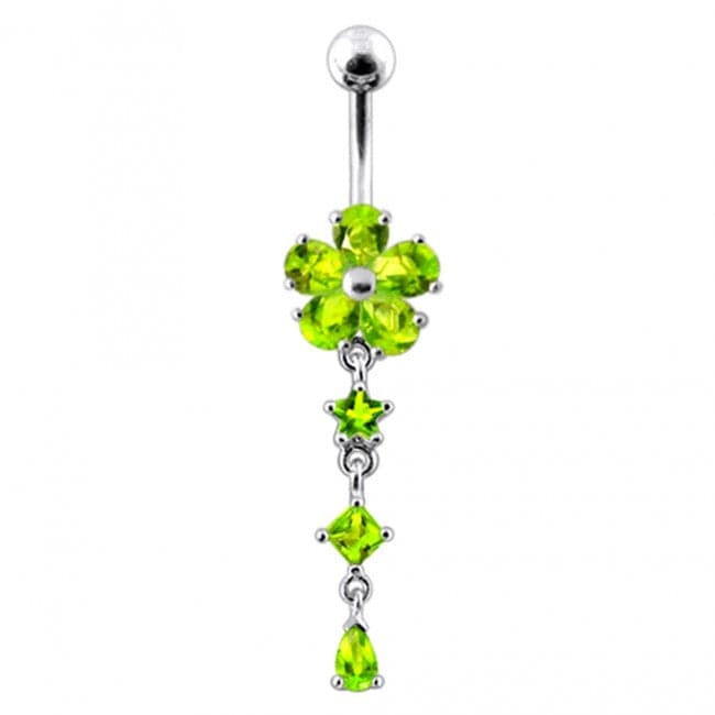 Enamel Flower Silver Dangling SS Banana Barbell Belly Ring - Monster Piercing