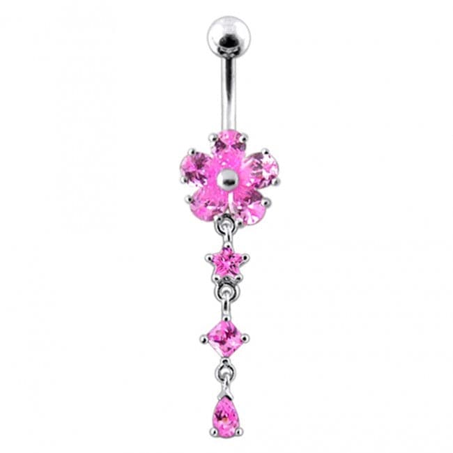 Enamel Flower Silver Dangling SS Banana Barbell Belly Ring - Monster Piercing