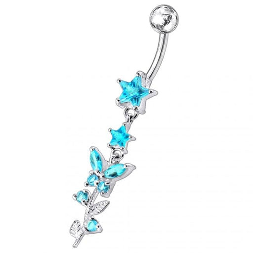 Multi Gems Star Banana Dangling Belly Ring - Monster Piercing