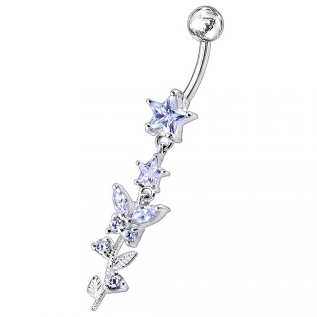 Multi Gems Star Banana Dangling Belly Ring - Monster Piercing