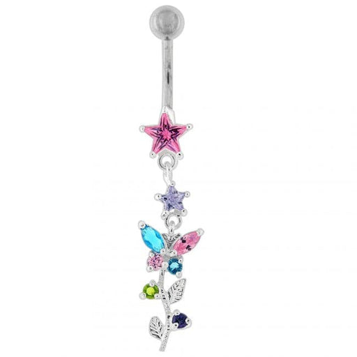 Multi Gems Star Banana Dangling Belly Ring - Monster Piercing